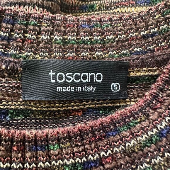 TOSCANO Made In Italy Brown‎ Textured Stripe Crew Neck Sweater size small - Picture 6 of 9